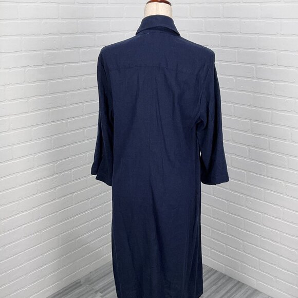 R &K Dress Women 14 Blue Shirt Button Linen Blend Lined Midi Classic - Picture 4 of 16